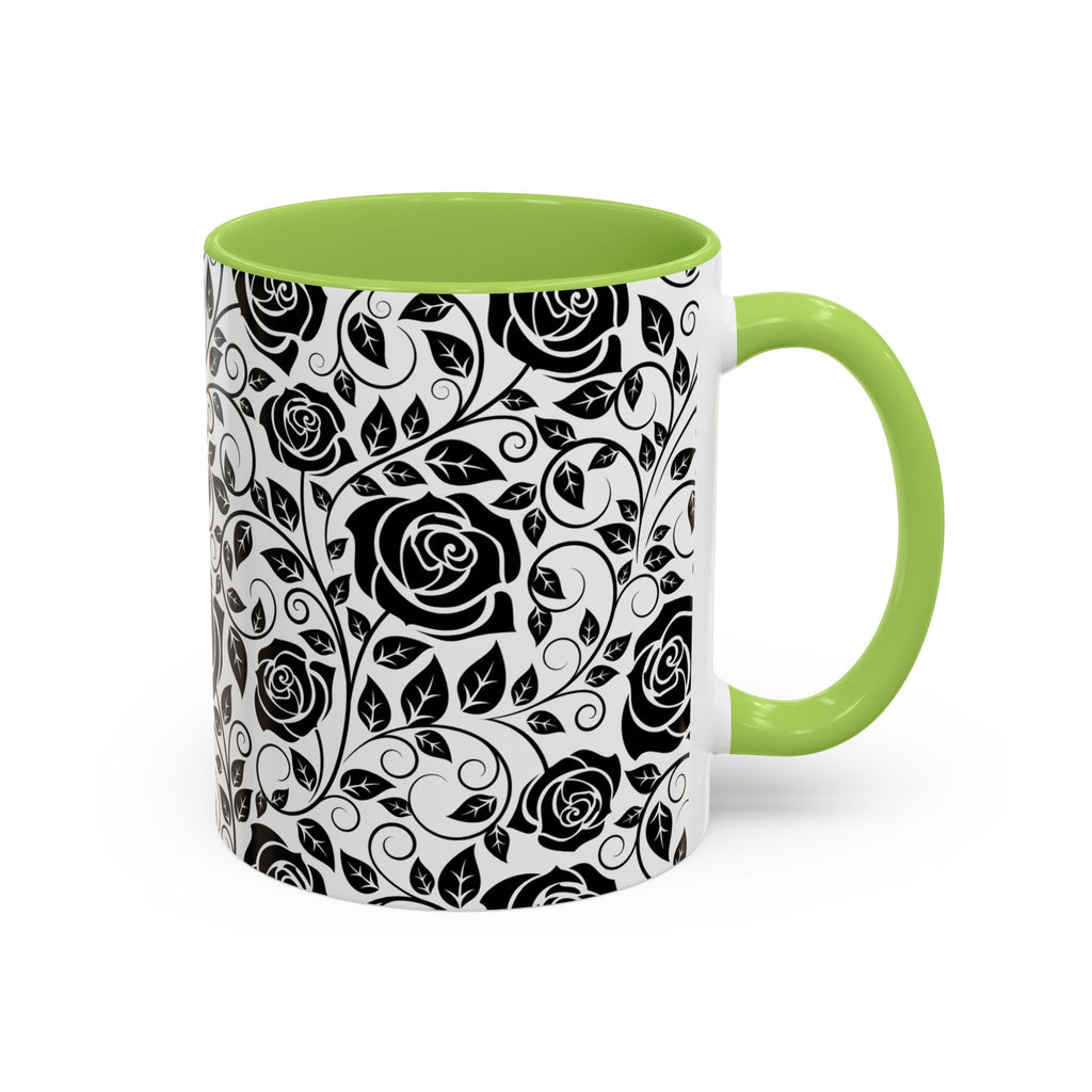 Black Rose Pattern Accent Coffee Mug — 11/15oz Ceramic Gift