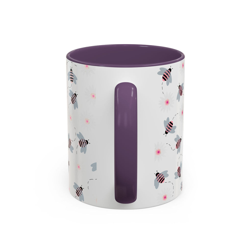 Bee Pattern Accent Coffee Mug — Cute Floral Honeybee Design, 11/15 oz