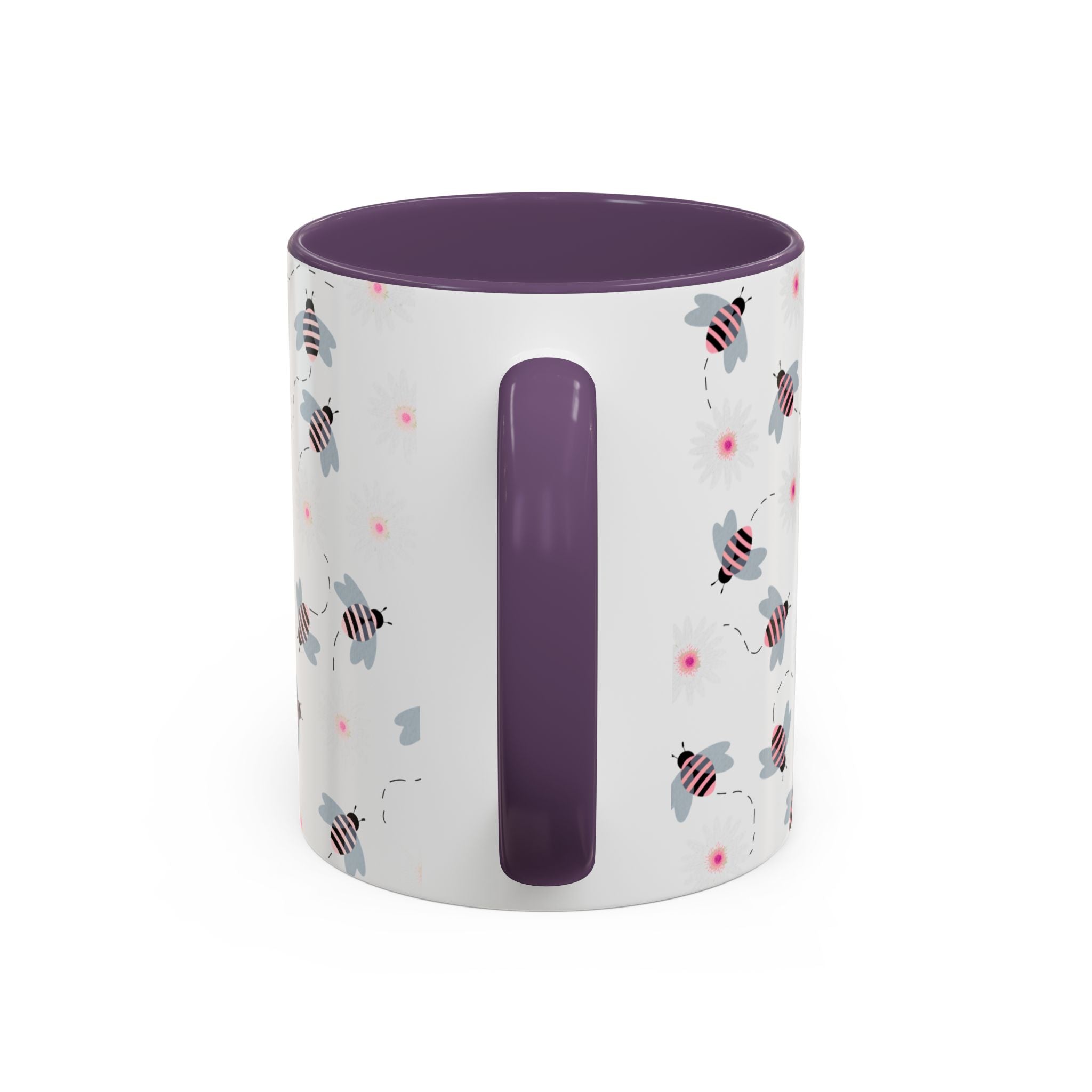 Bee Pattern Accent Coffee Mug — Cute Floral Honeybee Design, 11/15 oz