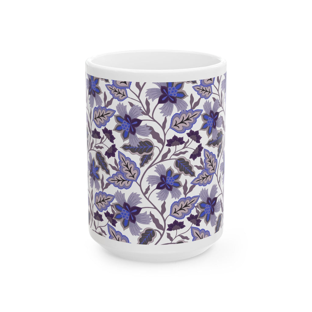 Floral Vine Ceramic Mug — Blue Vintage Pattern (11oz & 15oz)