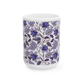 Floral Vine Ceramic Mug — Blue Vintage Pattern (11oz & 15oz)