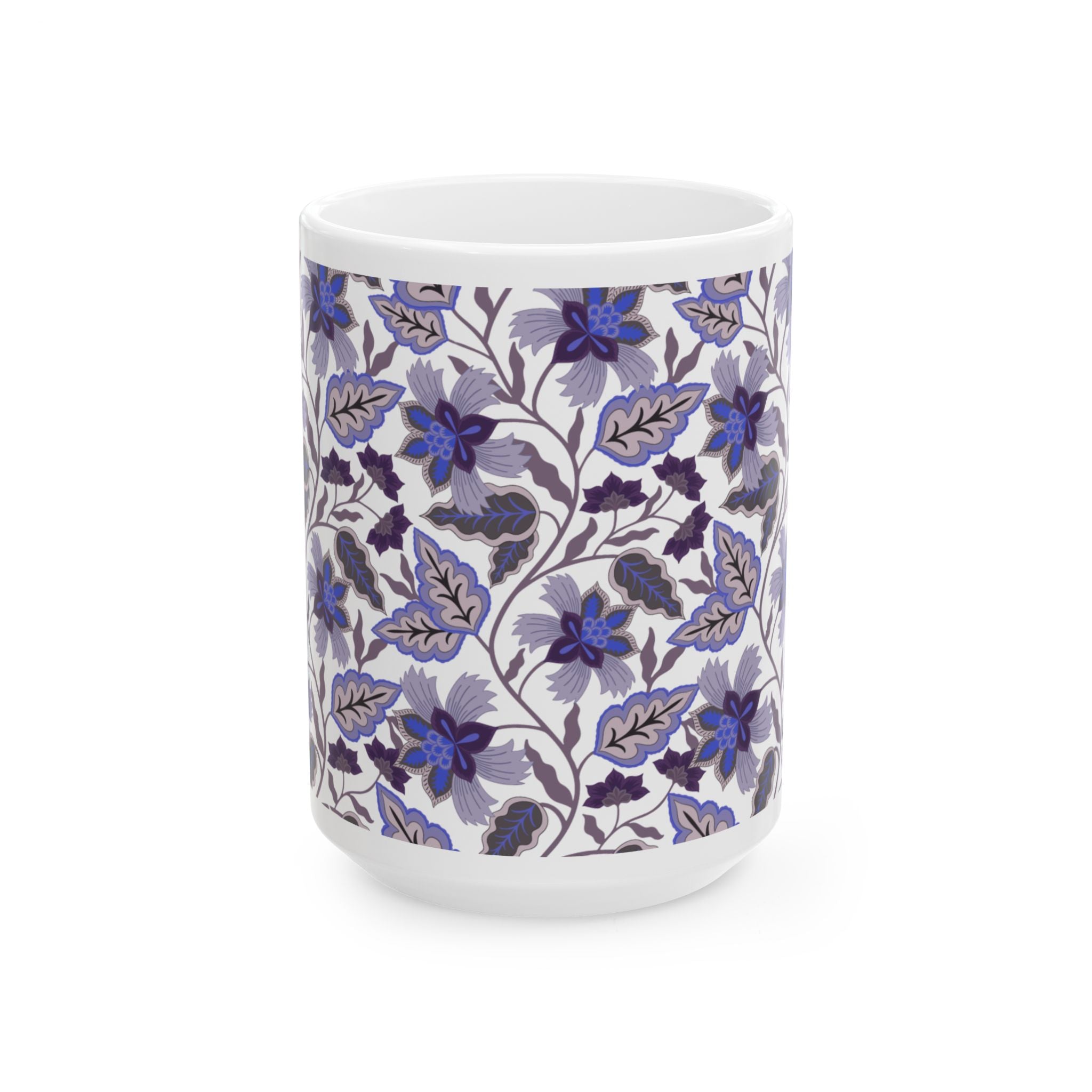 Floral Vine Ceramic Mug — Blue Vintage Pattern (11oz & 15oz)