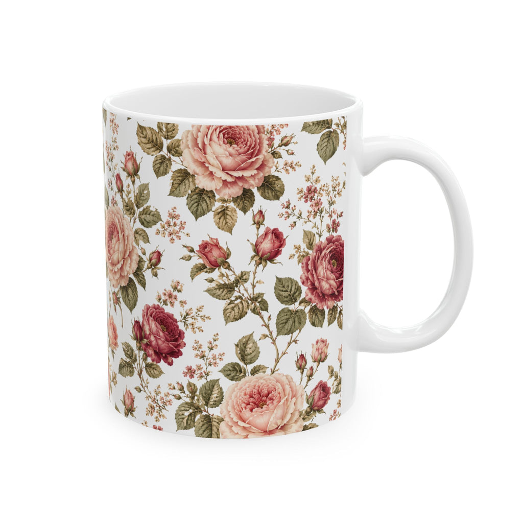 Vintage Rose Floral Ceramic Mug — 11oz & 15oz Tea Coffee Cup