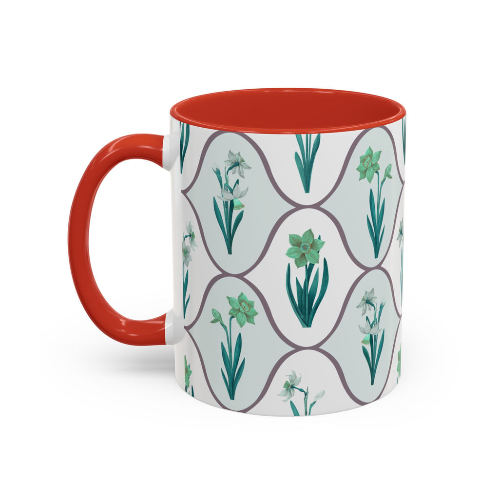 Floral Tile Accent Coffee Mug — Green Botanical Pattern (11/15 oz)