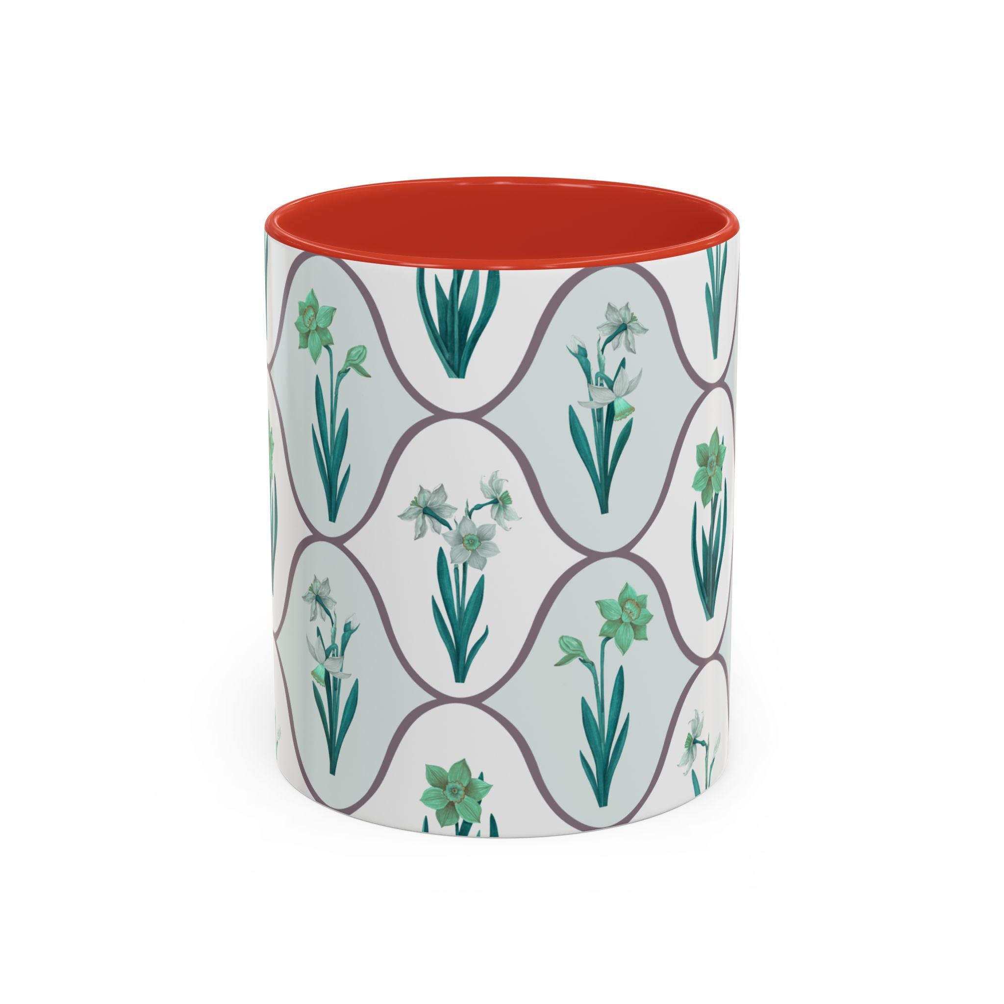 Floral Tile Accent Coffee Mug — Green Botanical Pattern (11/15 oz)