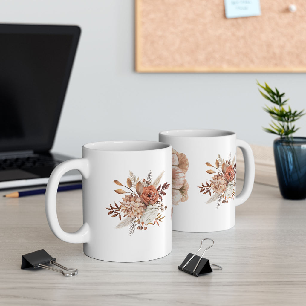 Floral Anemone Ceramic Mug — Boho Neutral Flower Coffee Cup (11oz, 15oz)
