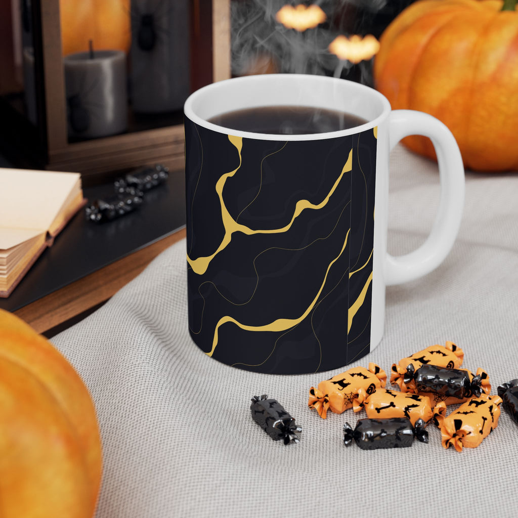 Black & Gold Marble Ceramic Mug — Elegant Swirl Coffee Cup (11oz, 15oz)