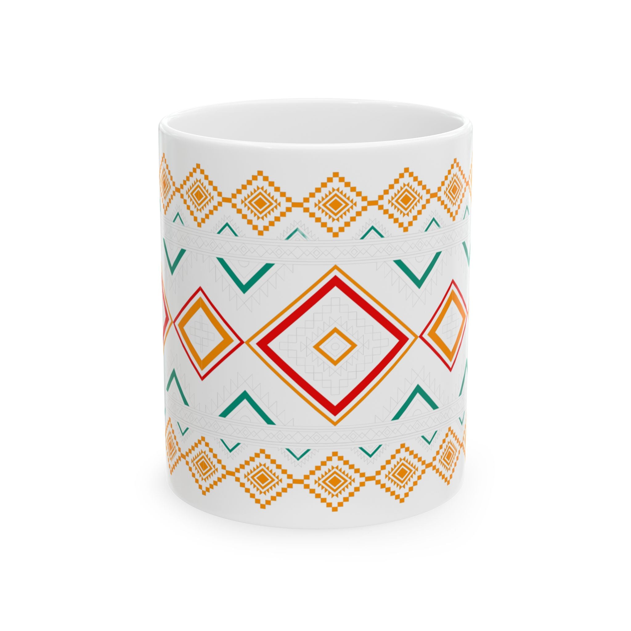 Boho Geometric Ceramic Mug – Colorful Aztec Diamond Pattern (11oz & 15oz)