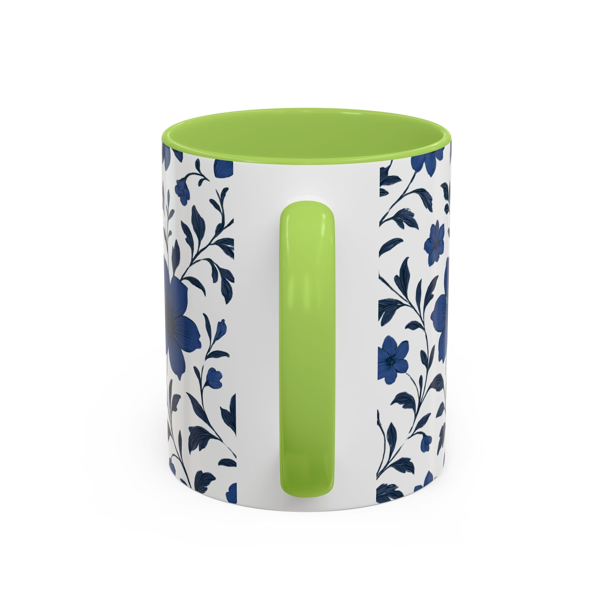 Blue Floral Accent Coffee Mug — Navy Blossom Pattern (11/15 oz)