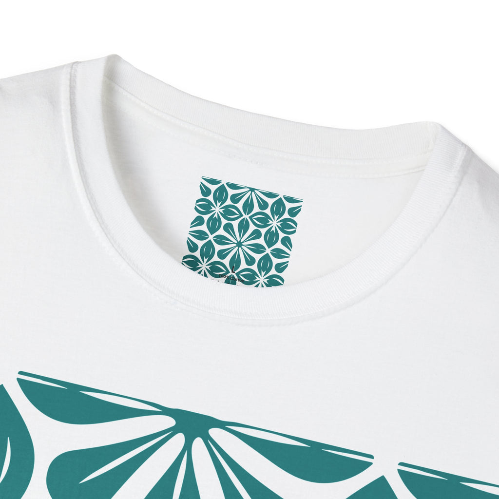 Teal Tile Pattern T‑Shirt — Retro Geometric Floral Graphic Tee