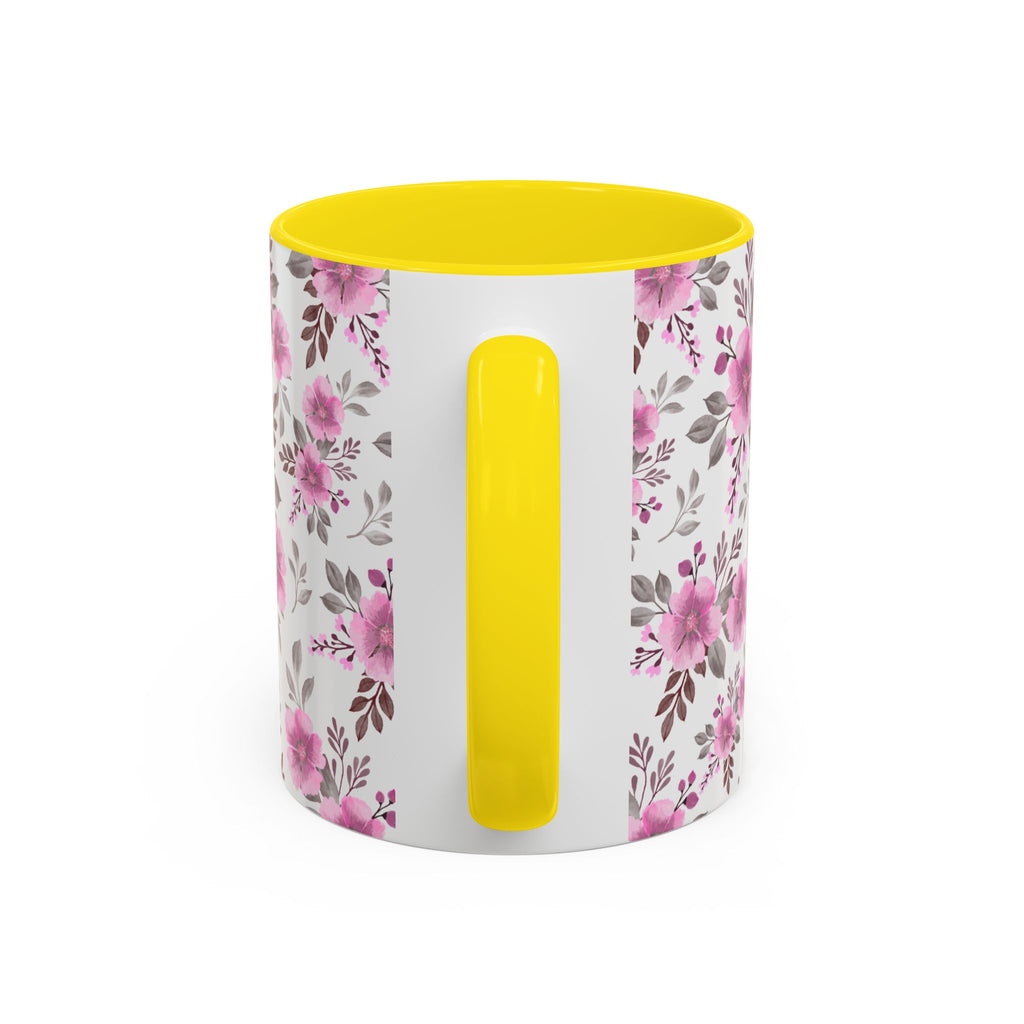 Pink Floral Accent Coffee Mug — Ceramic Rose Pattern 11/15oz