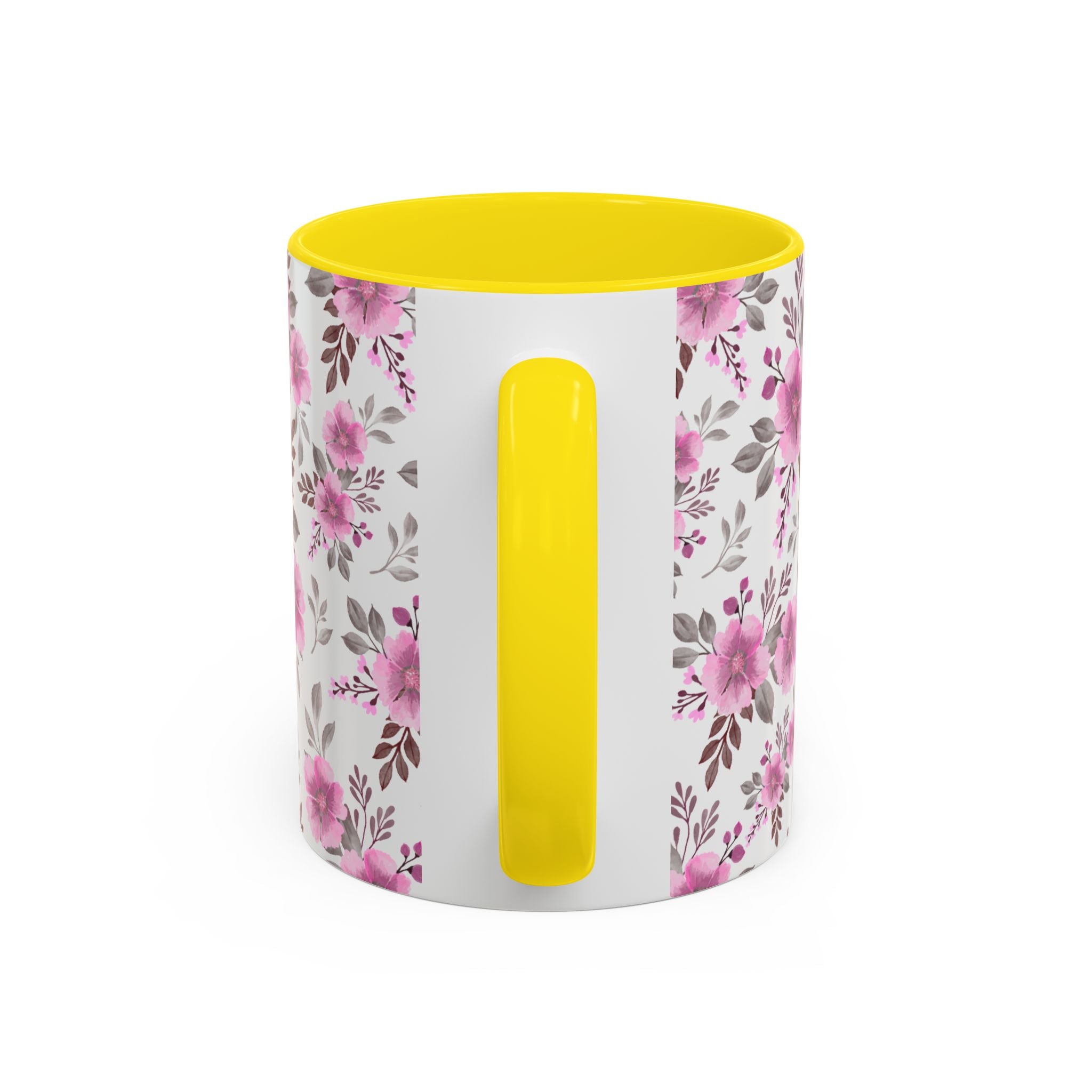 Pink Floral Accent Coffee Mug — Ceramic Rose Pattern 11/15oz