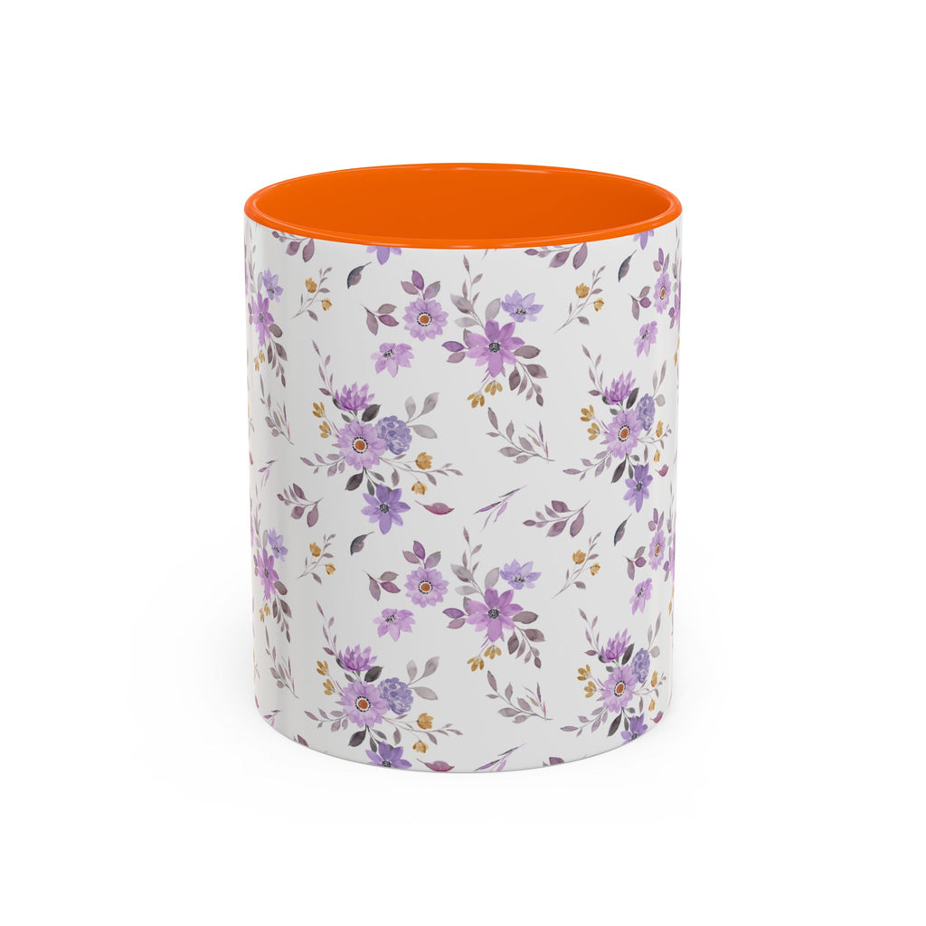 Floral Lavender Accent Coffee Mug — Purple Vintage Rose Pattern (11/15oz)