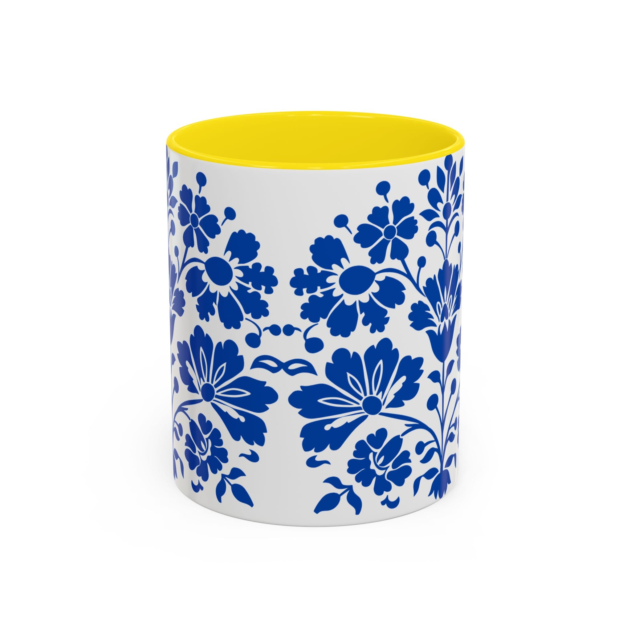 Blue Floral Accent Coffee Mug – Ceramic 11/15oz