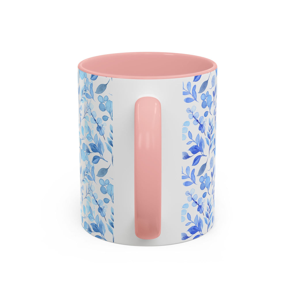 Blue Watercolor Floral Coffee Mug — Accent Handle & Interior