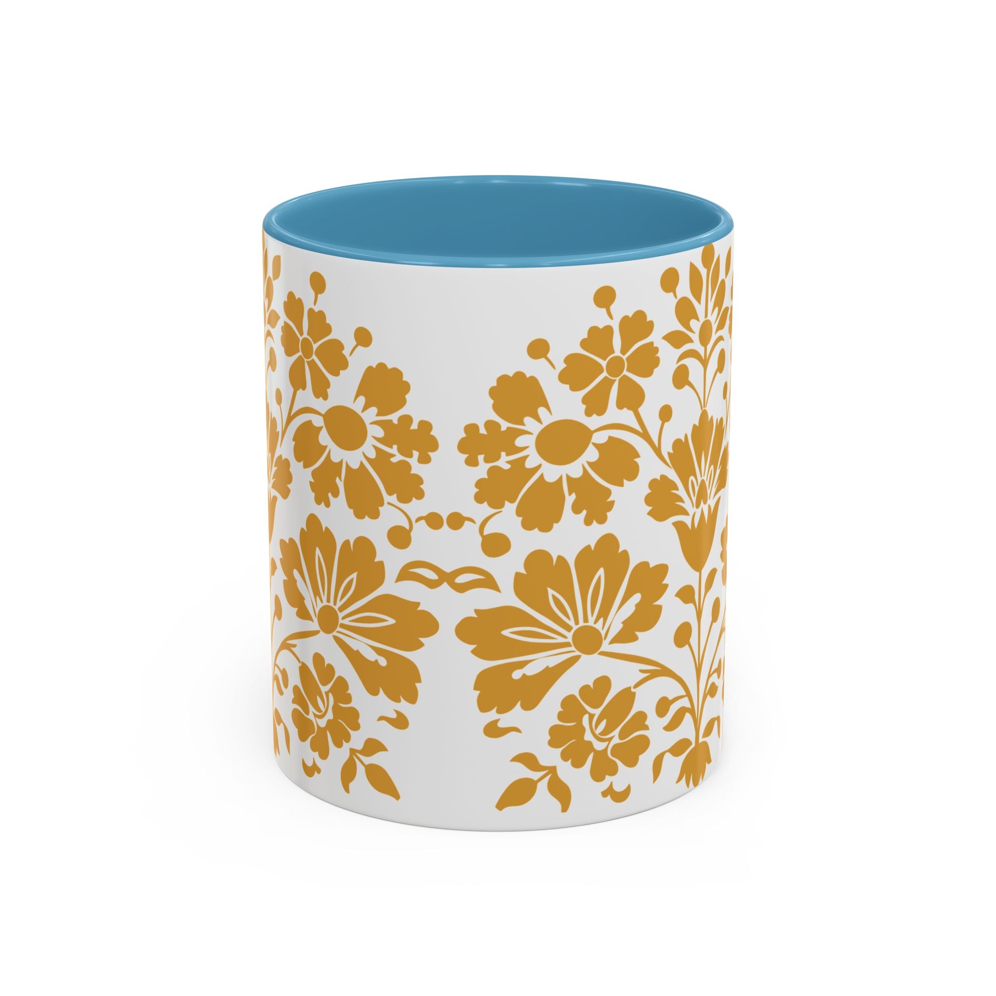 Gold Floral Accent Coffee Mug — Elegant Damask 11/15oz Ceramic
