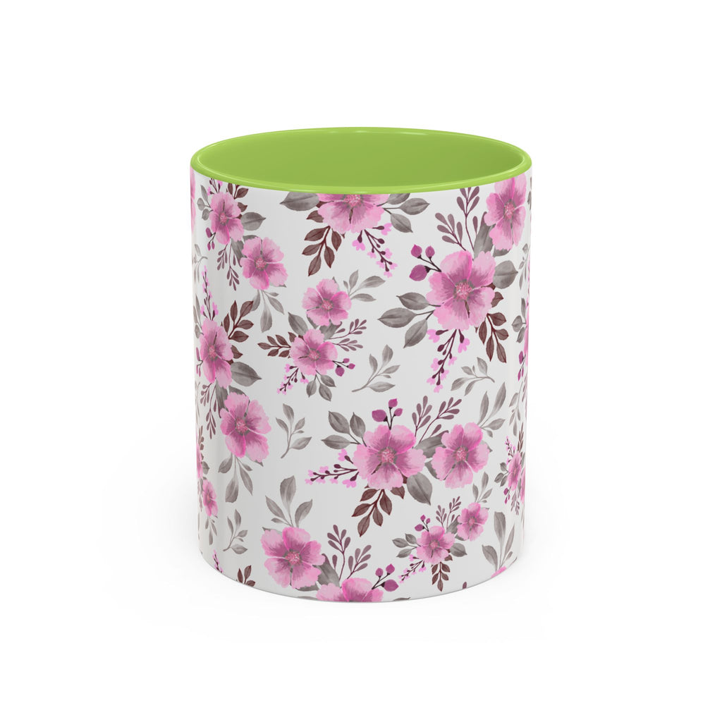 Pink Floral Accent Coffee Mug — Ceramic Rose Pattern 11/15oz