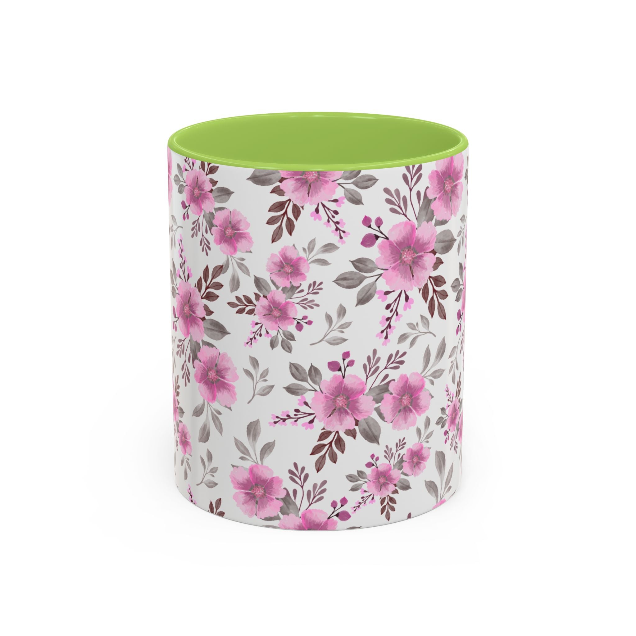 Pink Floral Accent Coffee Mug — Ceramic Rose Pattern 11/15oz
