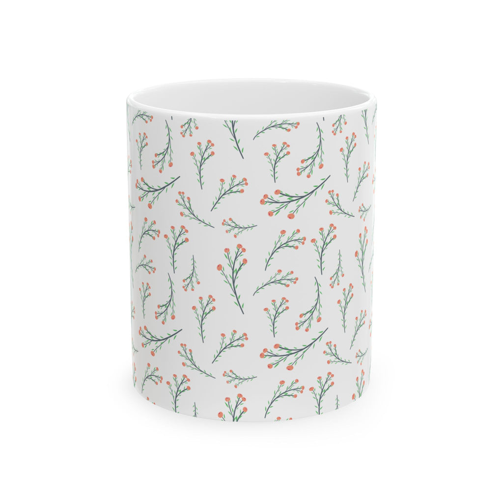 Botanical Sprig Ceramic Mug — Delicate Floral Pattern Coffee Cup (11oz, 15oz)