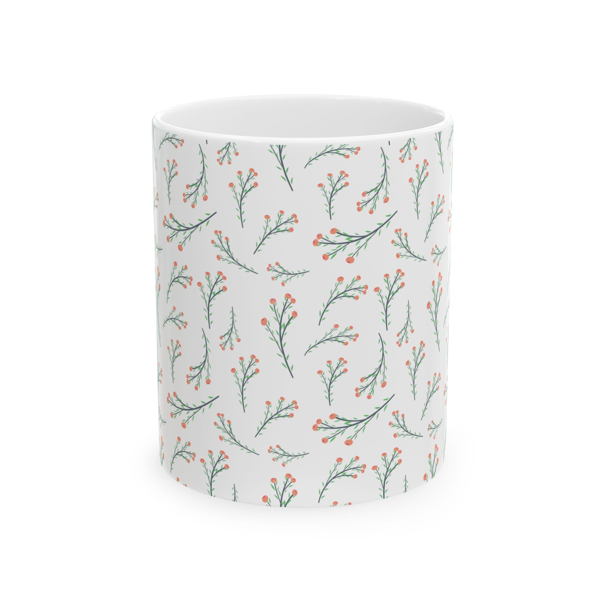 Botanical Sprig Ceramic Mug — Delicate Floral Pattern Coffee Cup (11oz, 15oz)