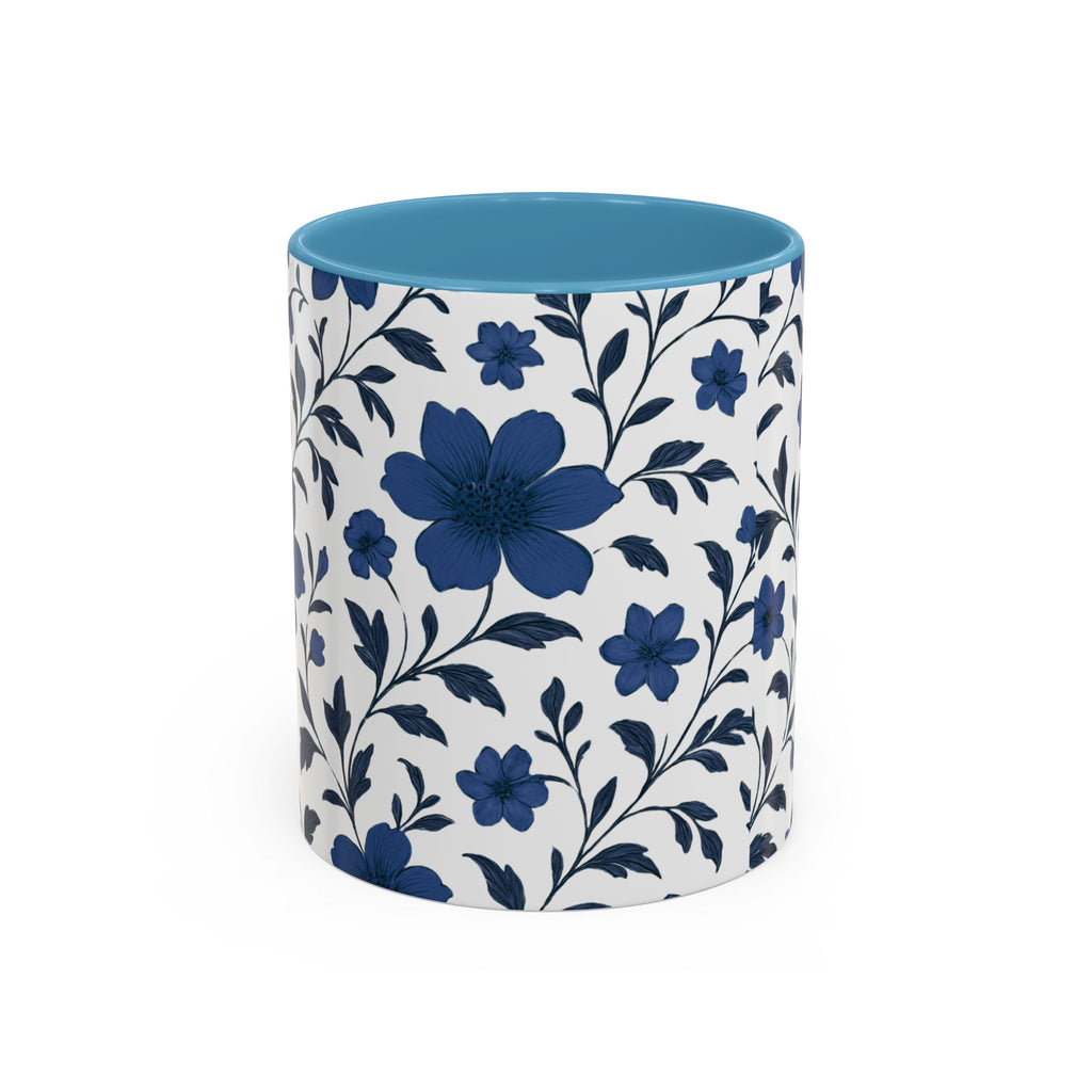 Blue Floral Accent Coffee Mug — Navy Blossom Pattern (11/15 oz)