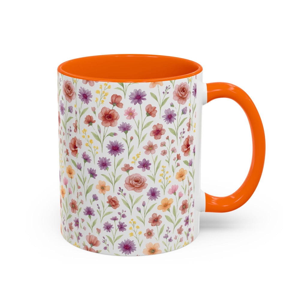 Floral Watercolor Accent Coffee Mug – Pink & Purple Wildflower Pattern (11/15oz)