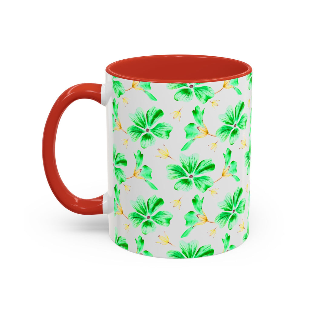 Green Watercolor Hibiscus Accent Coffee Mug – Tropical Floral Ceramic Mug