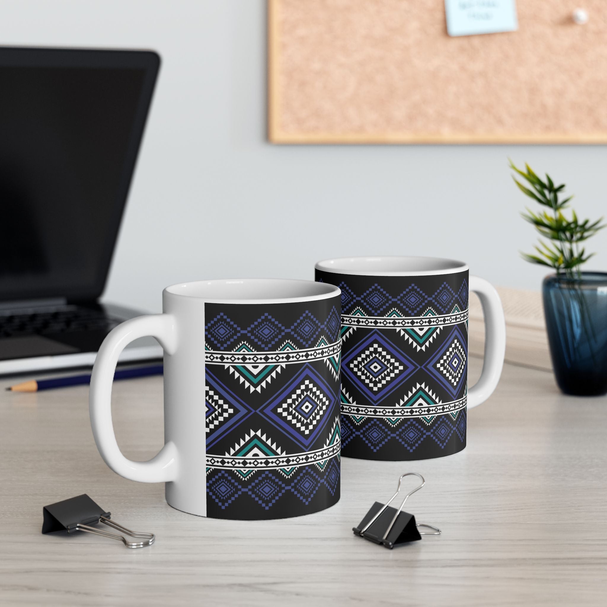 Aztec Diamond Pattern Ceramic Mug – Tribal Geometric 11oz & 15oz