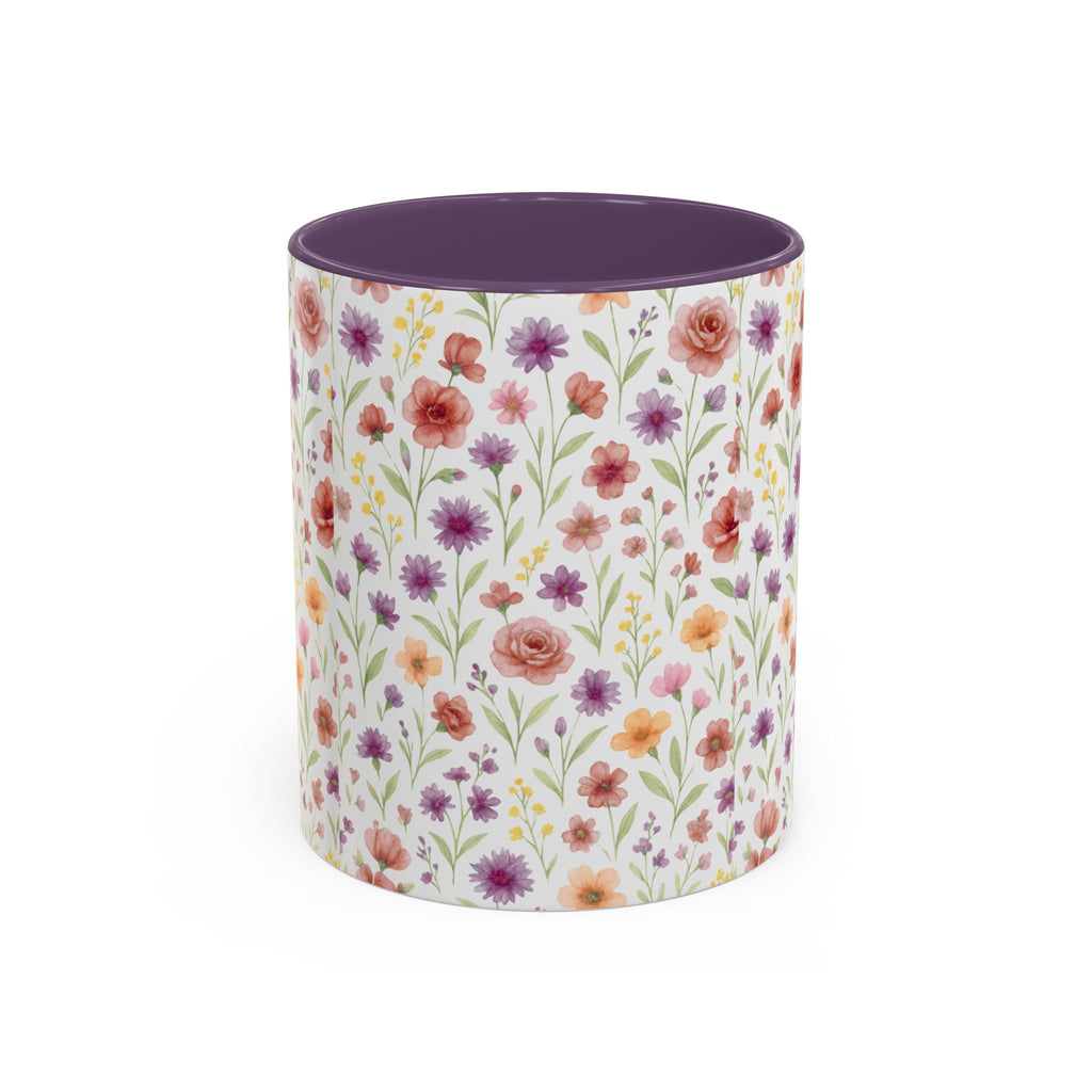 Floral Watercolor Accent Coffee Mug – Pink & Purple Wildflower Pattern (11/15oz)