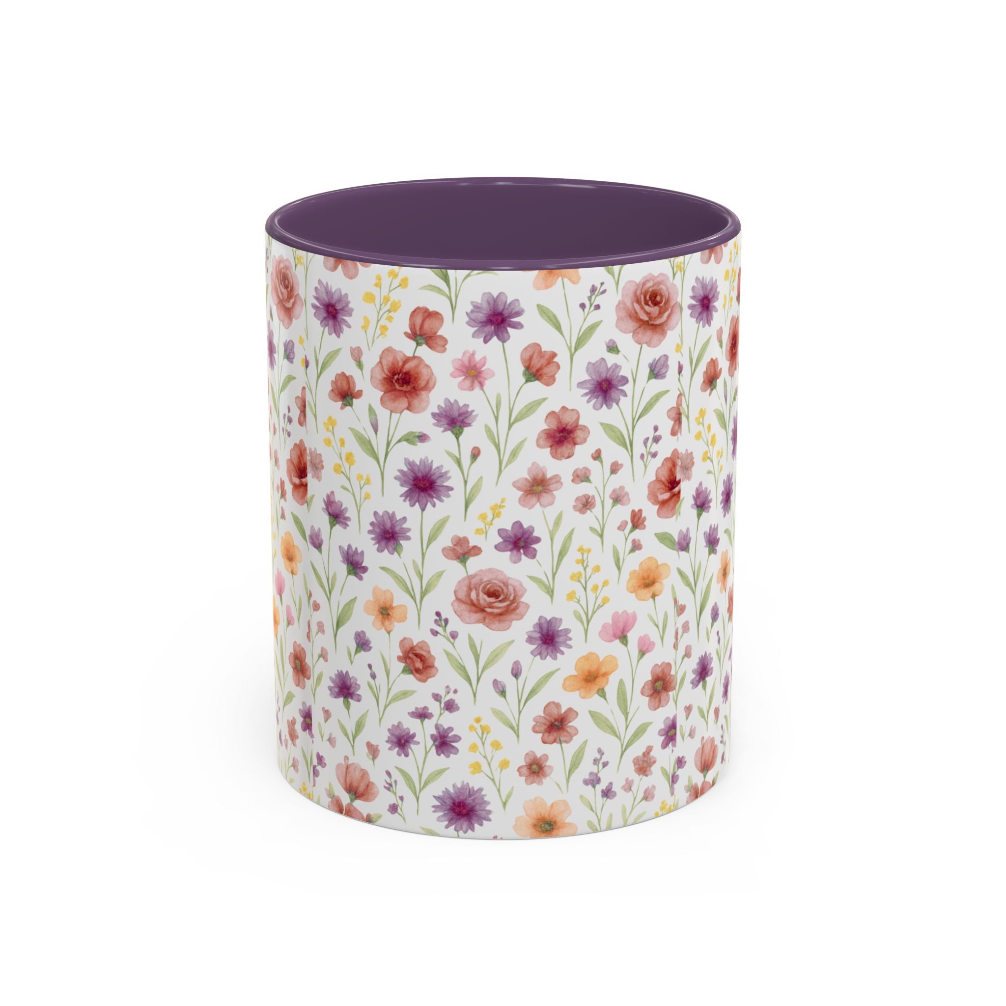 Floral Watercolor Accent Coffee Mug – Pink & Purple Wildflower Pattern (11/15oz)