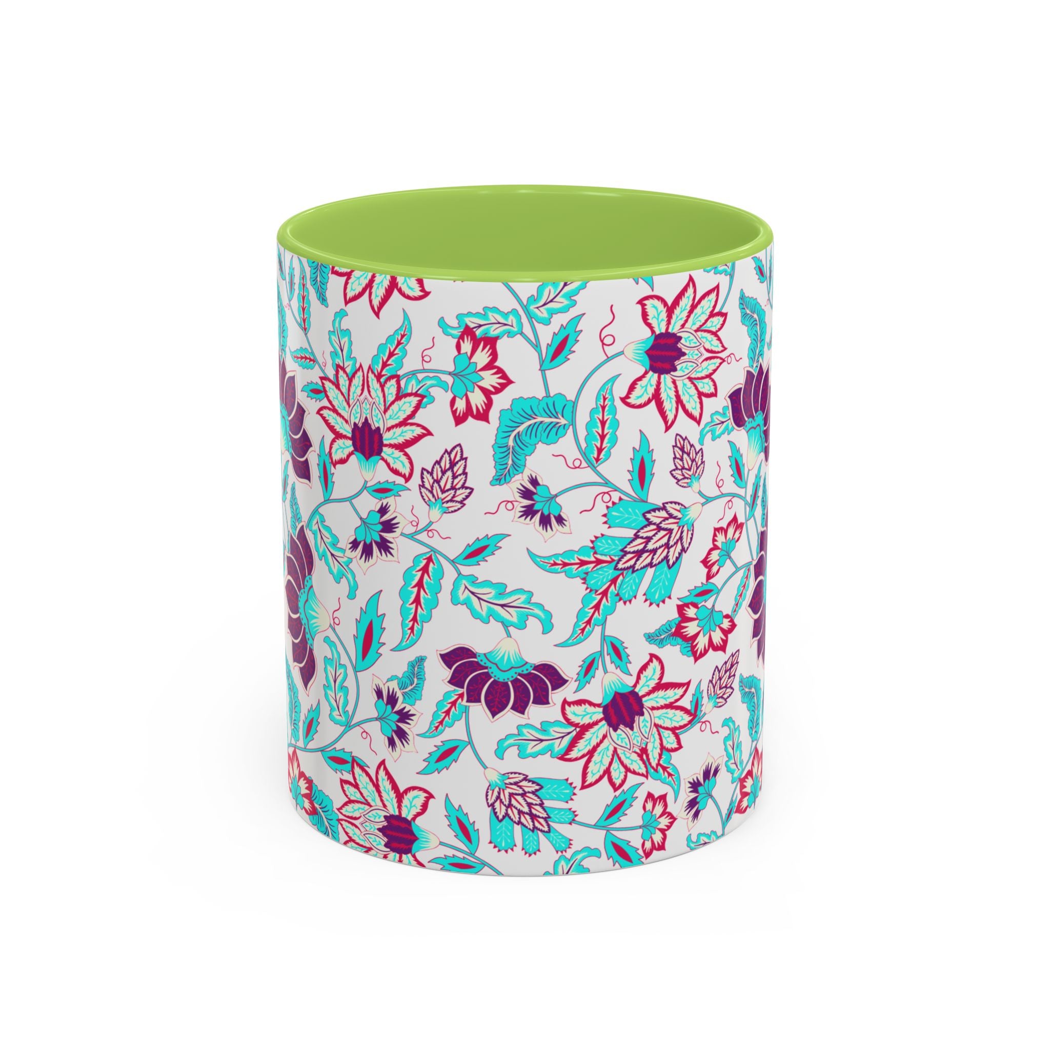 Floral Accent Coffee Mug – Teal & Magenta Patterned Ceramic Mug (11/15oz)