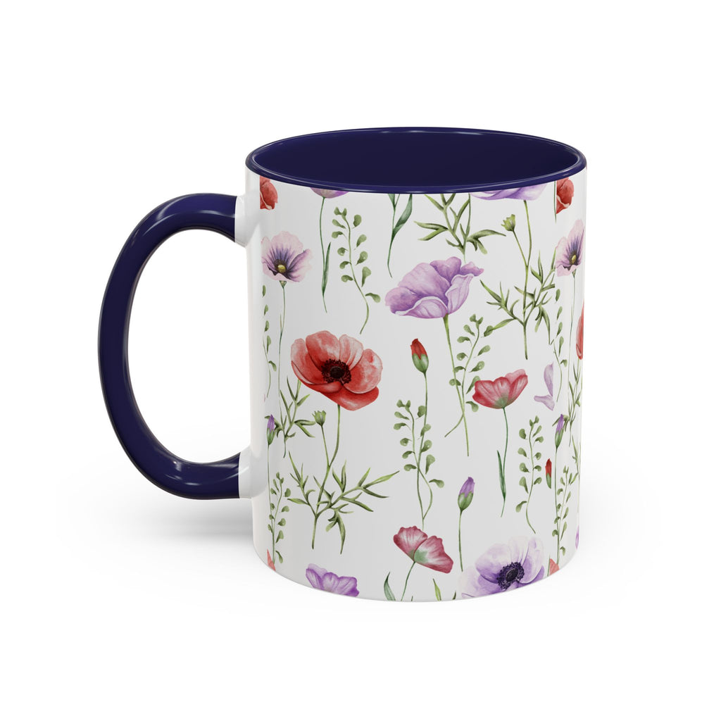 Floral Watercolor Accent Coffee Mug — Poppy & Wildflower Pattern (11/15oz)
