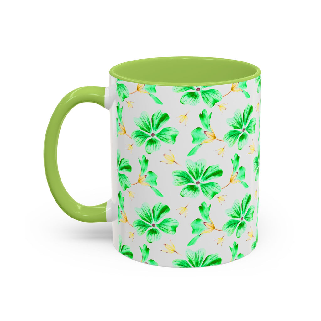 Green Watercolor Hibiscus Accent Coffee Mug – Tropical Floral Ceramic Mug