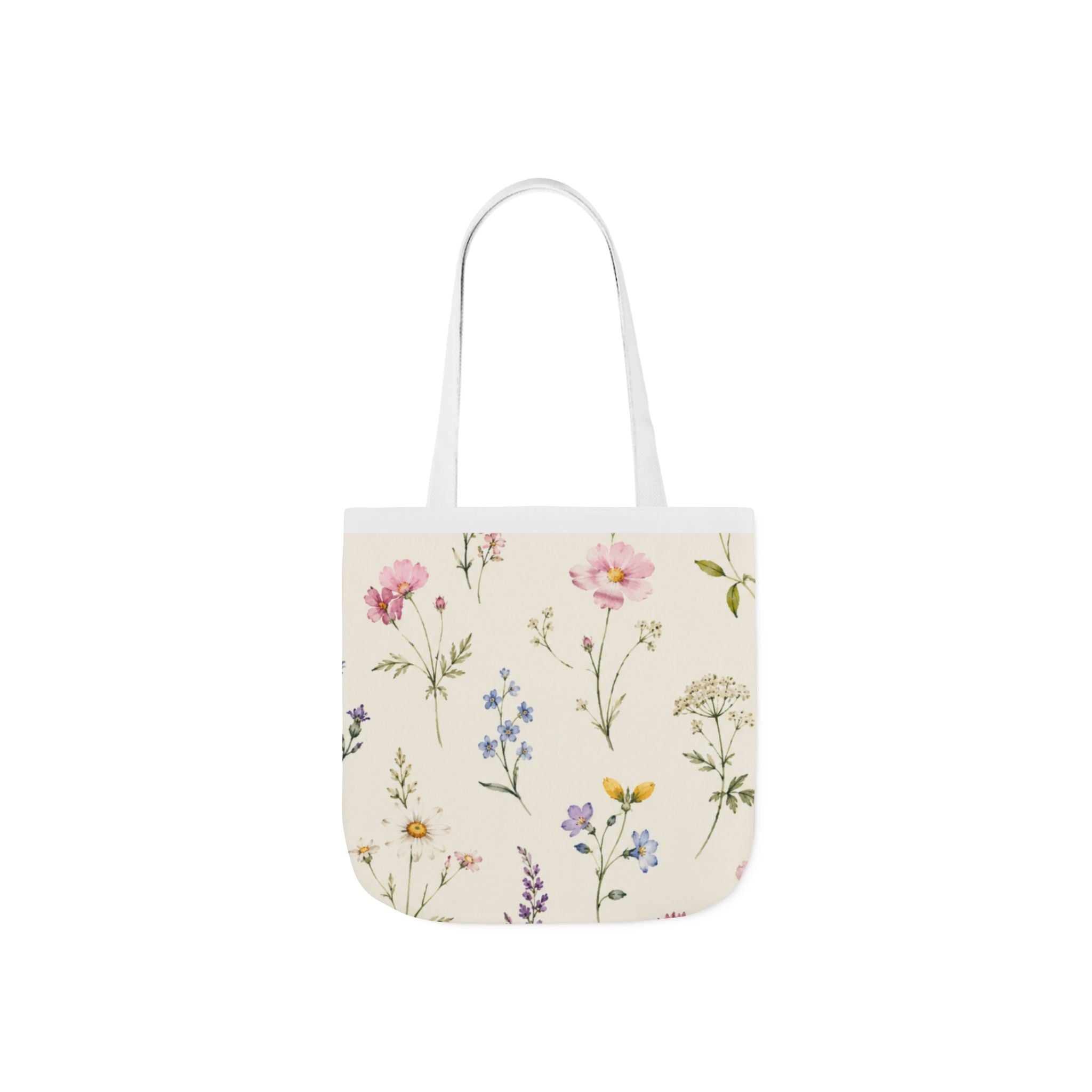 Floral Wildflower Canvas Tote Bag – Vintage Botanical Print, Everyday Market & Gift Tote
