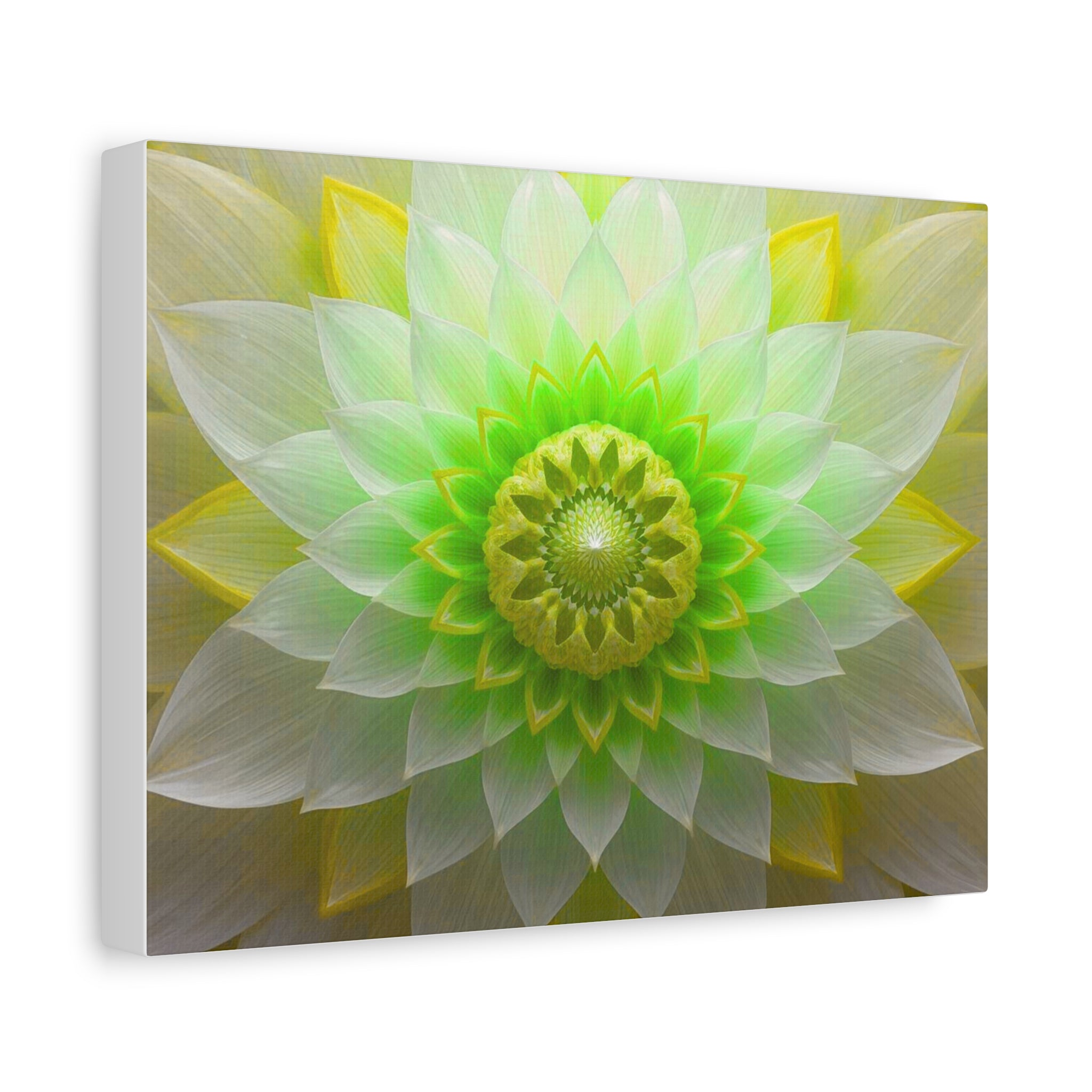 Green Lotus Mandala Canvas Wall Art — Stretched Matte Floral Decor