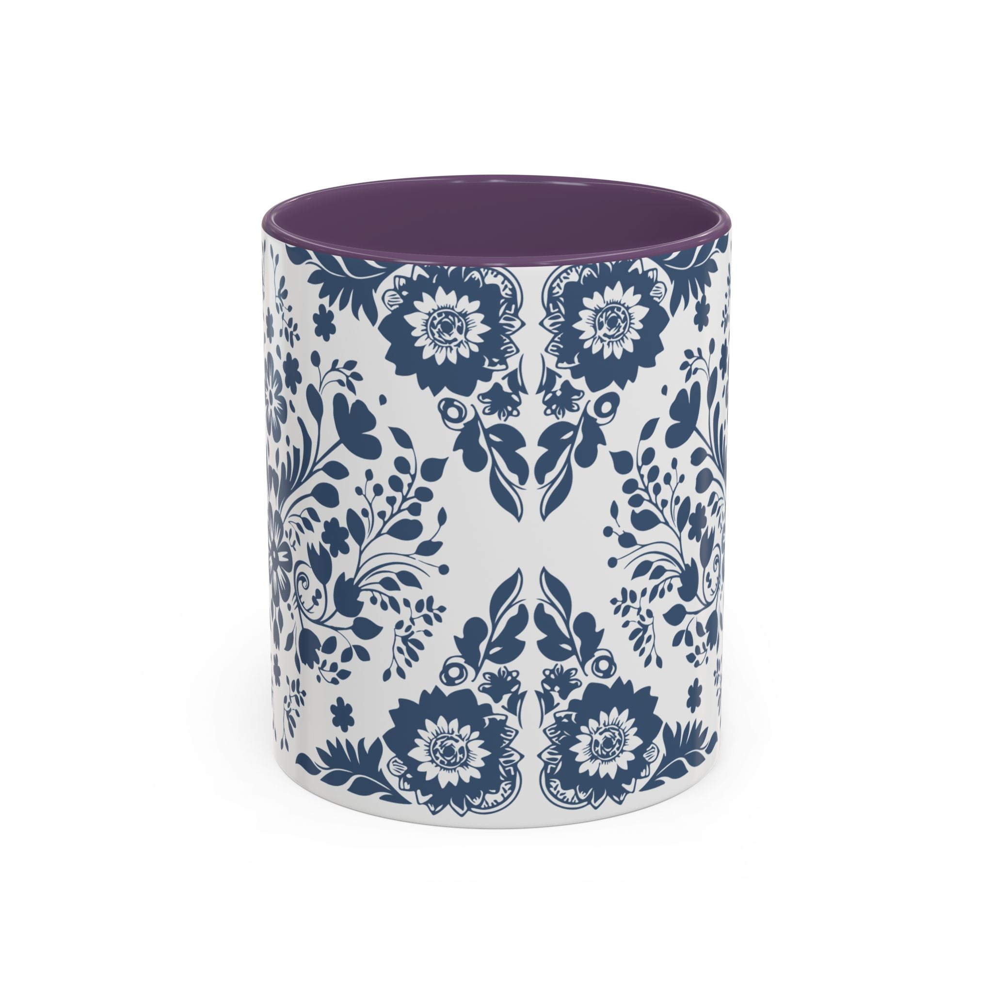 Blue Floral Accent Coffee Mug - Navy Vintage Delft Pattern (11/15oz)