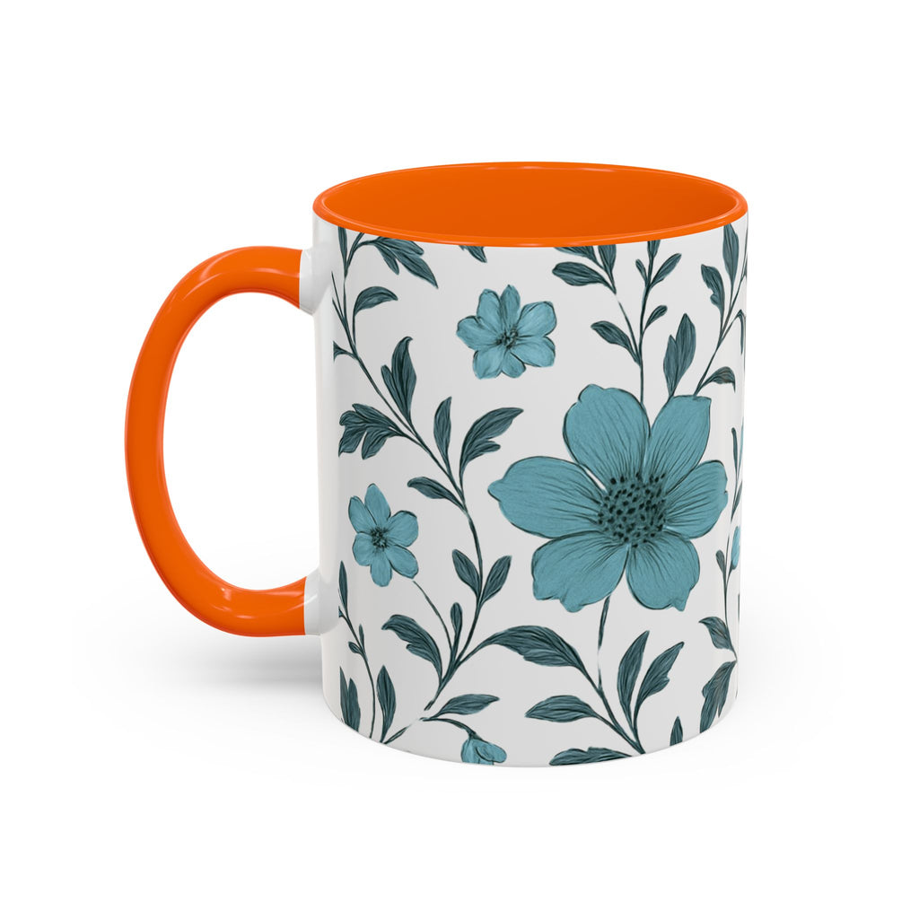 Teal Floral Accent Coffee Mug (11/15oz) – Ceramic Tea & Coffee Cup
