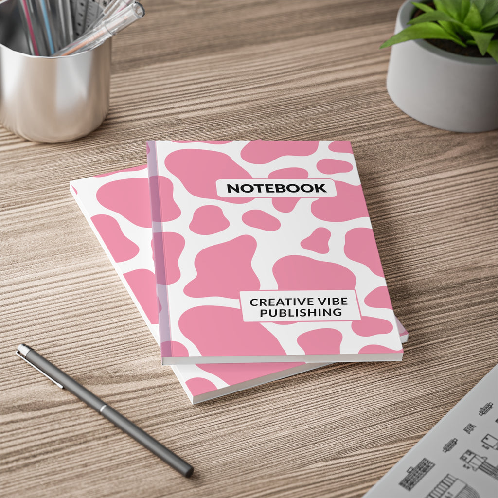 Pink Cow Print Notebook – 'Notebook' Softcover A5 Journal