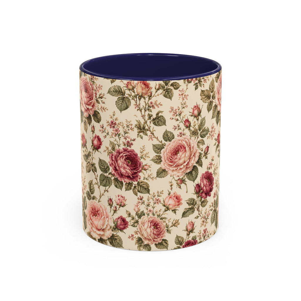 Vintage Rose Accent Coffee Mug – Floral 11/15oz Ceramic Cup