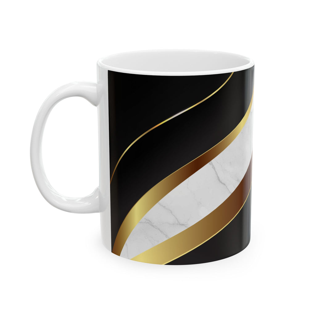 Marble & Gold Stripe Ceramic Mug (11oz, 15oz) — Elegant Black Luxe Coffee Cup