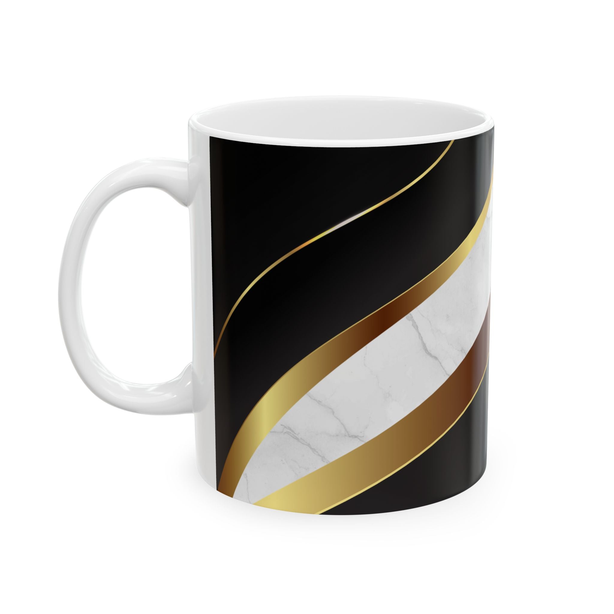 Marble & Gold Stripe Ceramic Mug (11oz, 15oz) — Elegant Black Luxe Coffee Cup