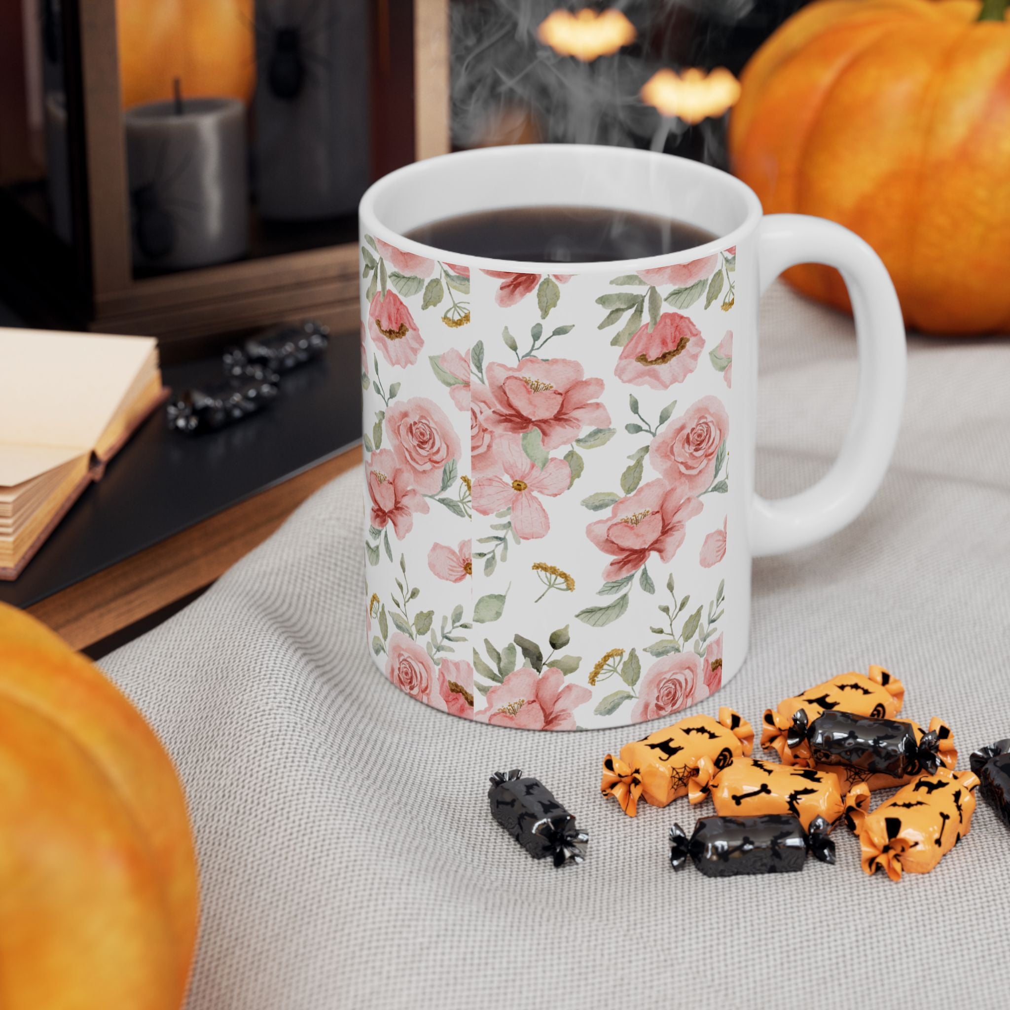Pink Watercolor Floral Mug – Rose Pattern Ceramic Coffee Cup (11oz & 15oz)