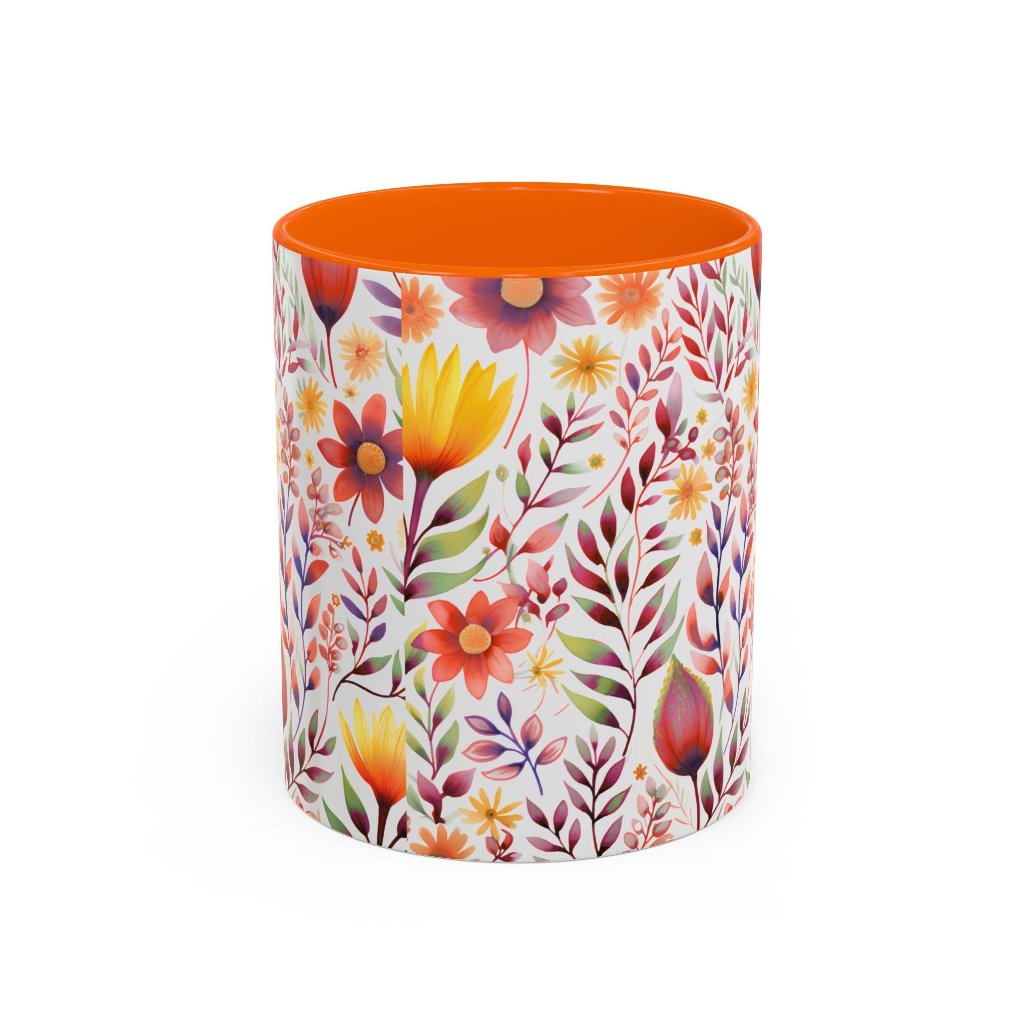 Floral Accent Coffee Mug – Colorful Watercolor Garden Design (11/15oz)