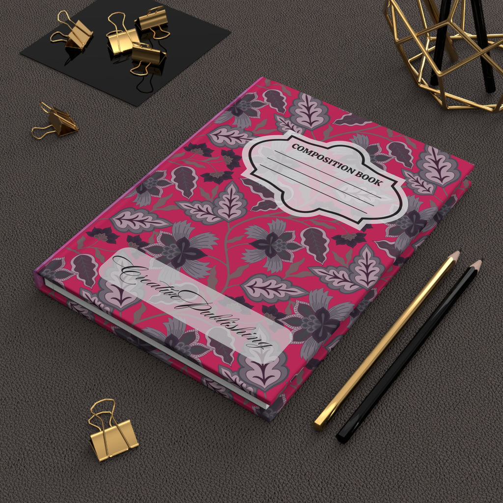 Floral Composition Hardcover Journal — Pink Vintage Notebook with 'Composition Book' Label