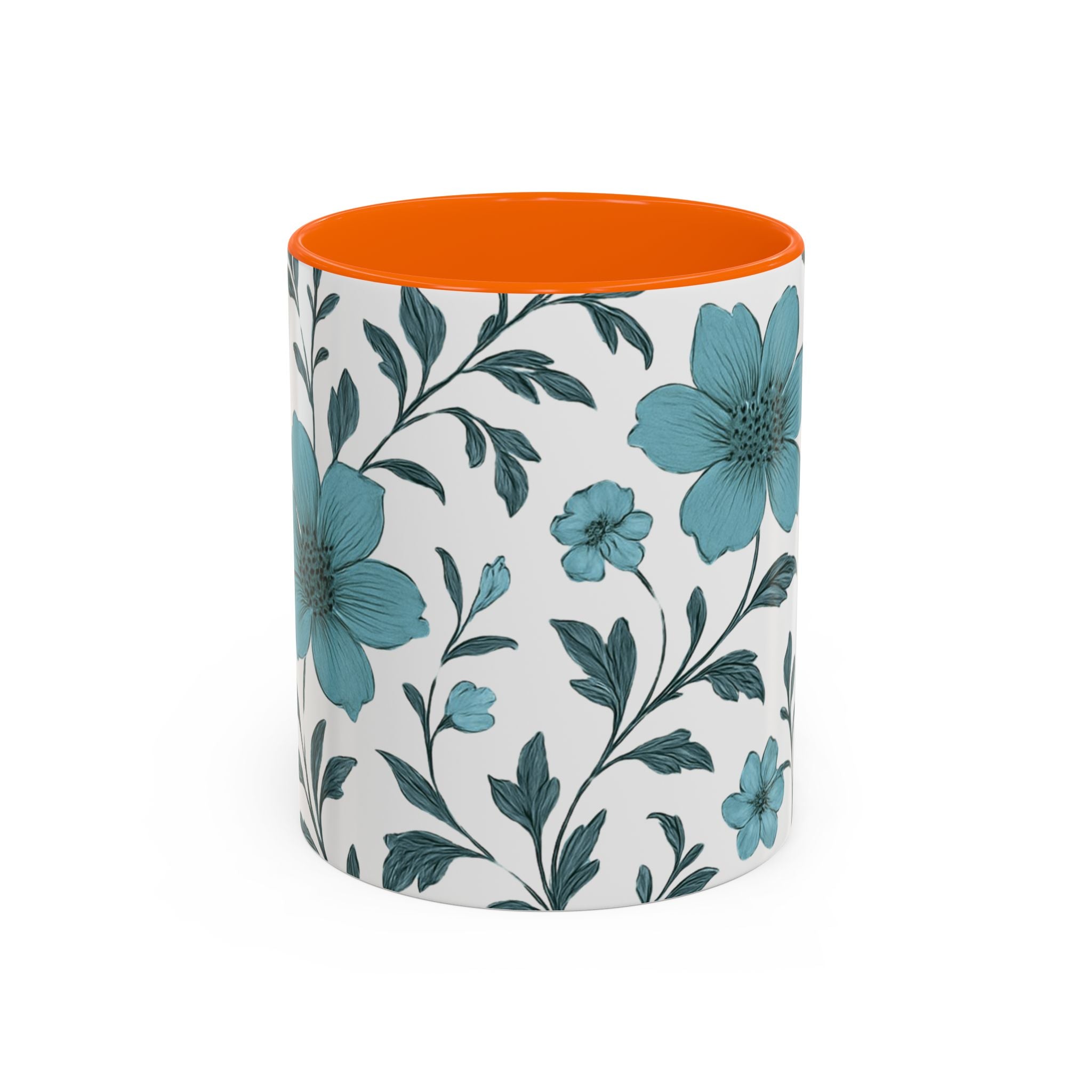 Teal Floral Accent Coffee Mug (11/15oz) – Ceramic Tea & Coffee Cup