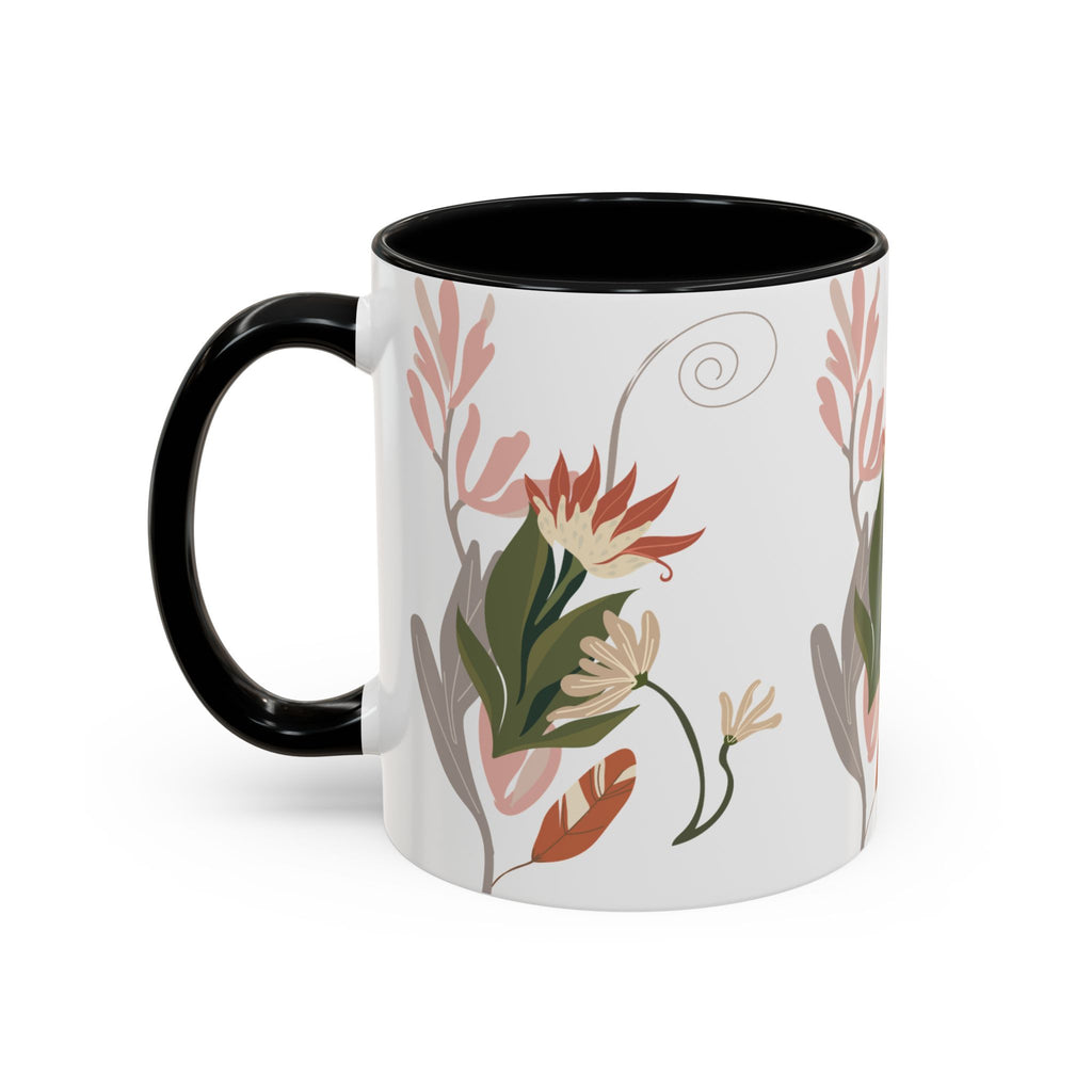 Floral Accent Coffee Mug – Botanical Pink & Green Pattern (11/15oz)