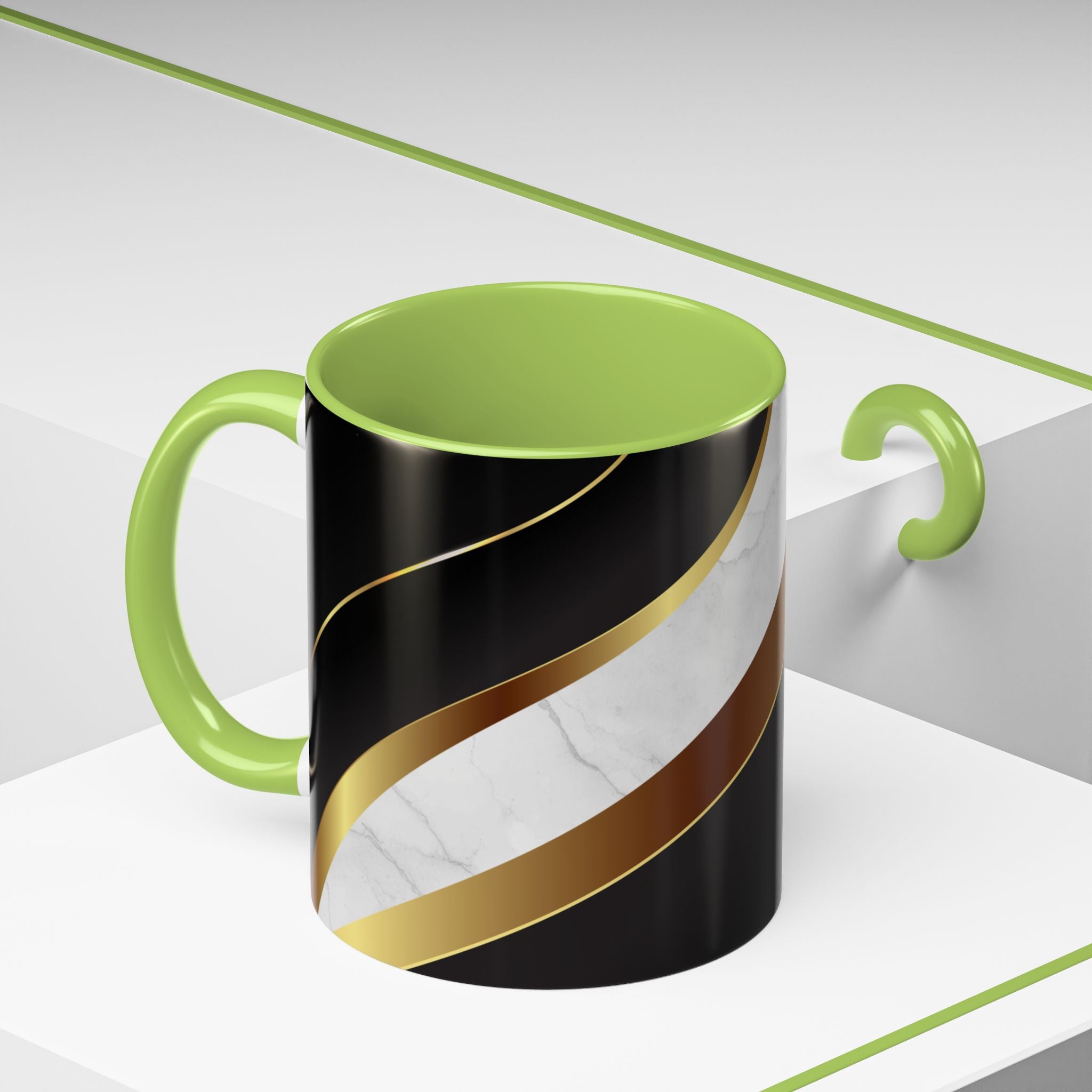 Black Marble Accent Coffee Mug — Gold Ribbon Elegance (11/15oz)