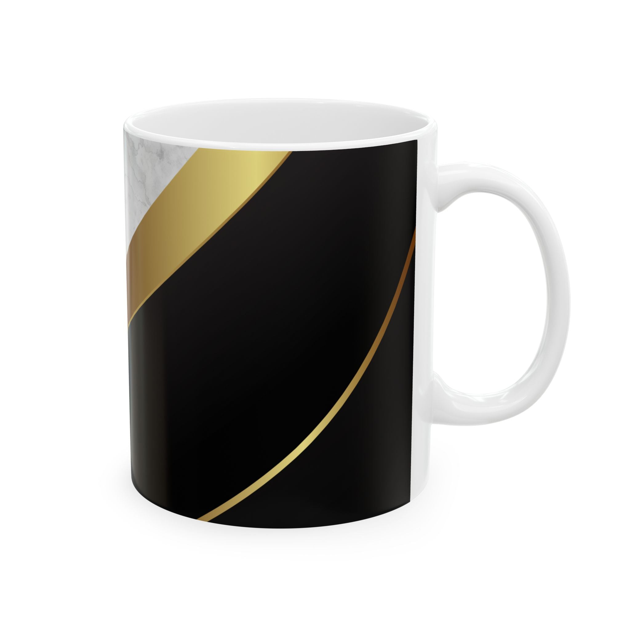 Marble & Gold Stripe Ceramic Mug (11oz, 15oz) — Elegant Black Luxe Coffee Cup