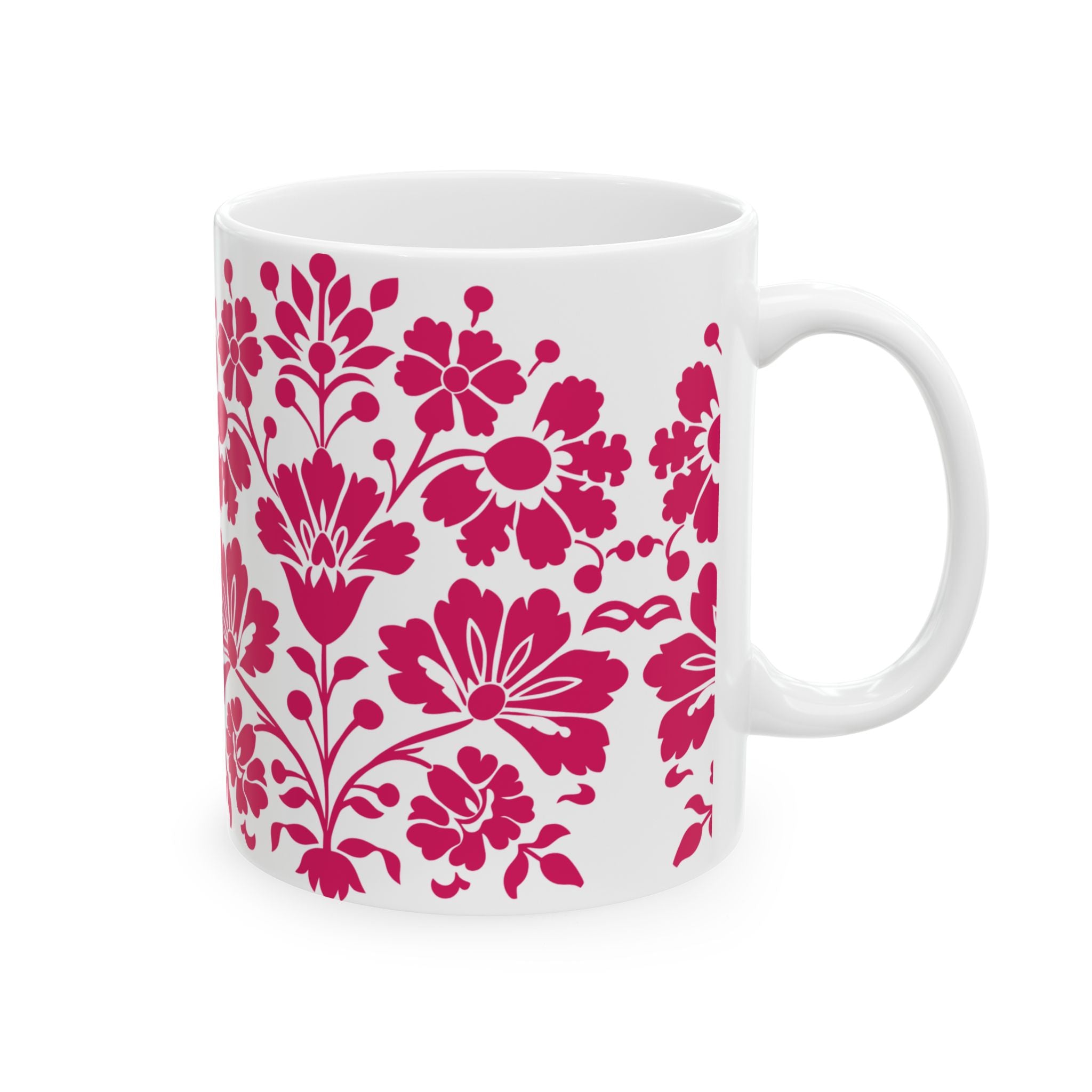 Floral Ceramic Mug – Pink Damask Pattern (11oz & 15oz)