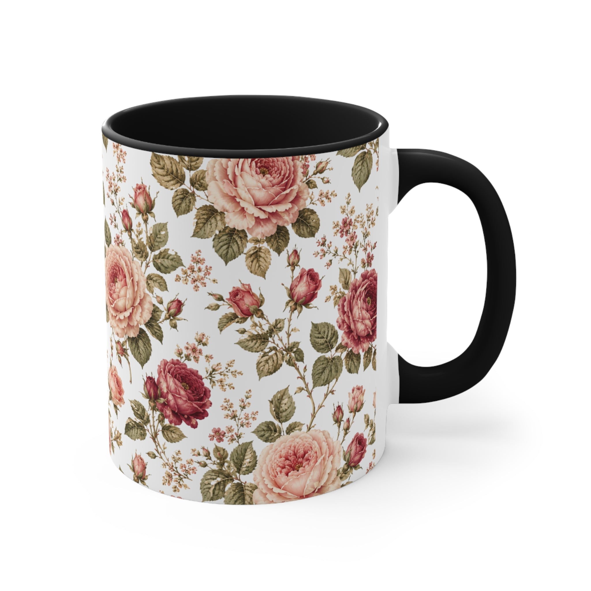 Vintage Rose Accent Mug – Pink Interior Floral Coffee Cup